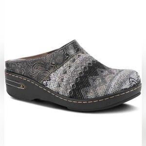 NWOB Spring Step L’Artiste Zigino Clogs Black Floral Leather Comfort EU38 US 7.5
